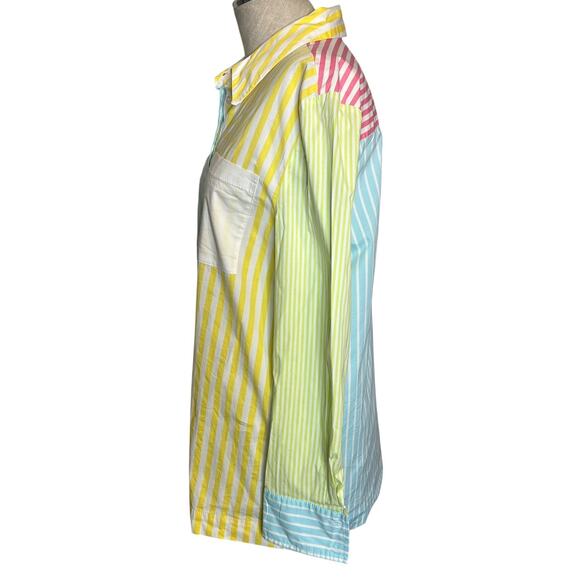 STAUD Martha Shirt Medium Colorblock Multicolor Striped Button Up Blouse M - Picture 5 of 7
